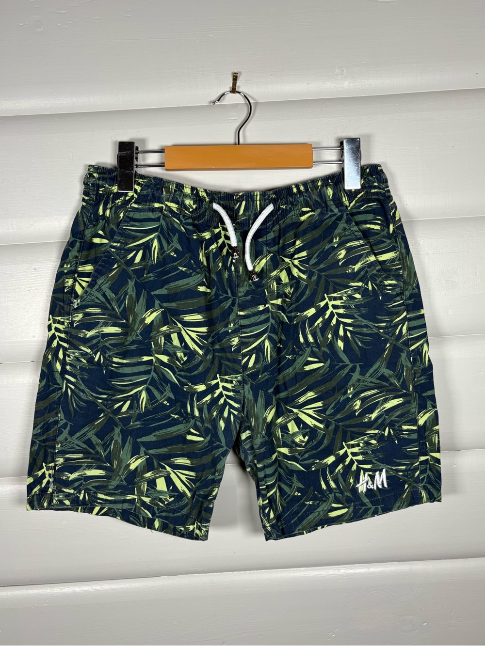 H&M Tropical Palm Print Drawstring Shorts Cotton Men’s Medium